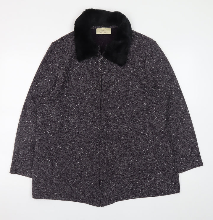 Ann Harvey Women's Grey Wool Blend Fur Collar Zip Coat Size 18