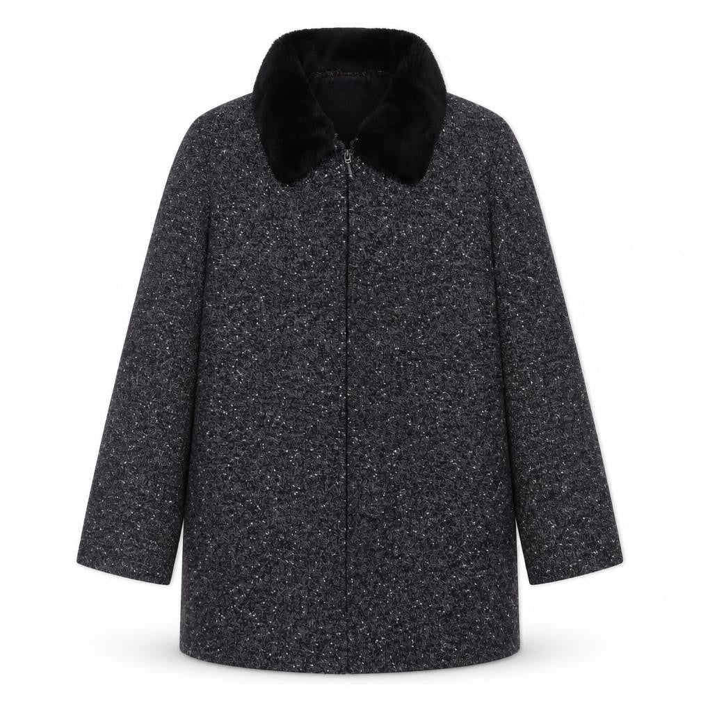 Front view of Ann Harvey Women's Grey Wool Blend Fur Collar Zip Coat, size 18