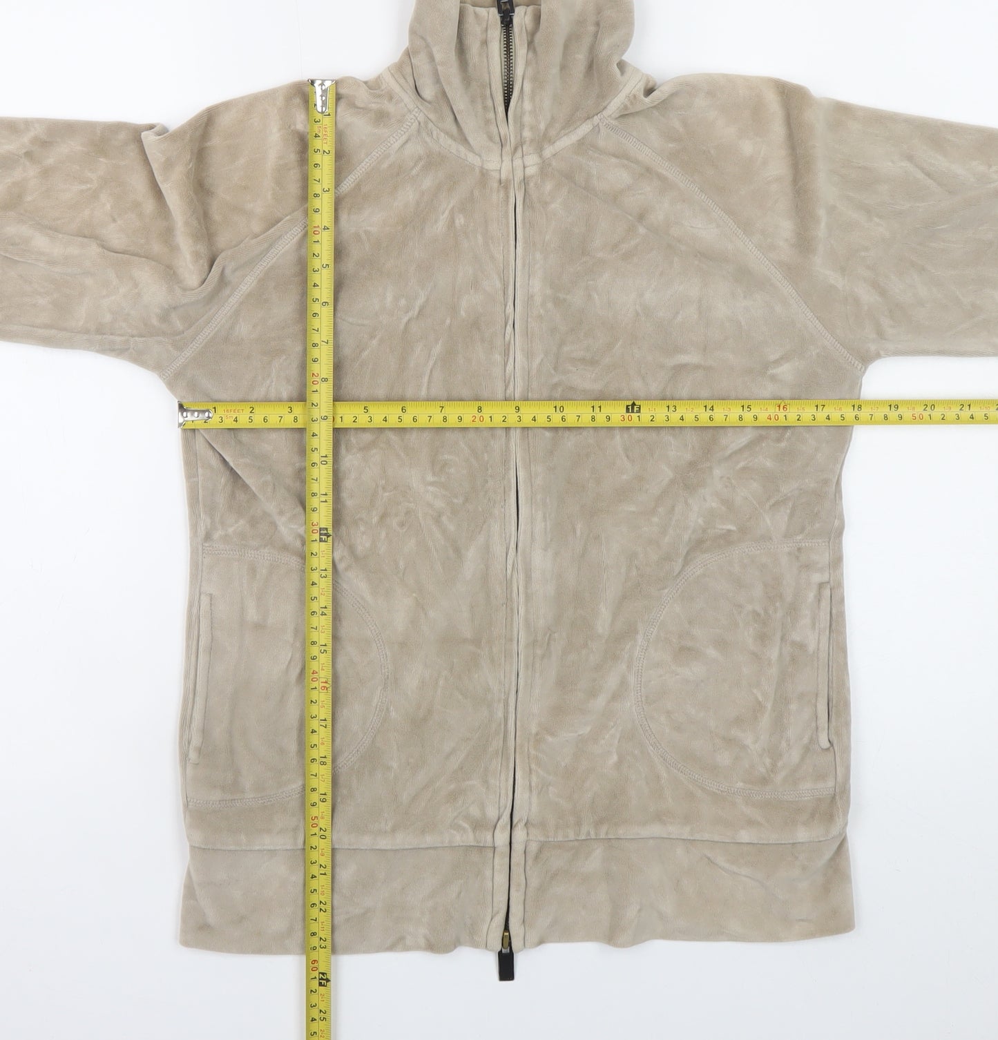 L.O.G.G. Womens Beige Full Zip Velour Jacket Size M