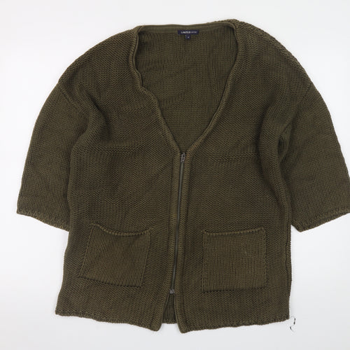 Marks and Spencer Women Green Size 12 Chunky Knit Zip Cardigan
