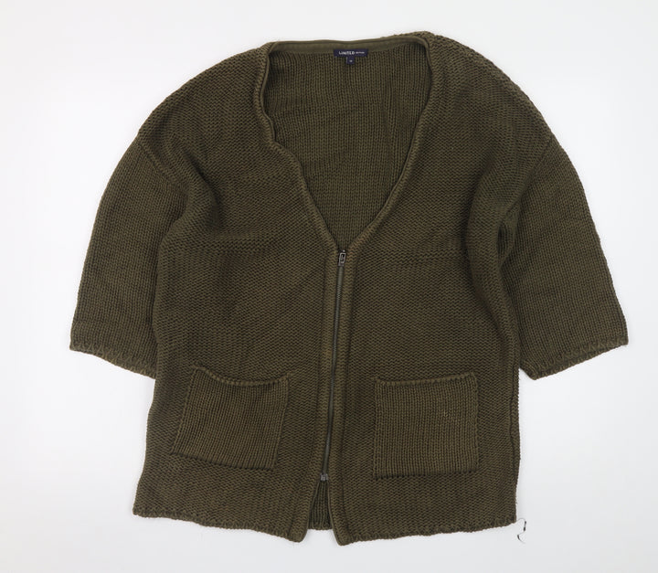 Marks and Spencer Women Green Size 12 Chunky Knit Zip Cardigan