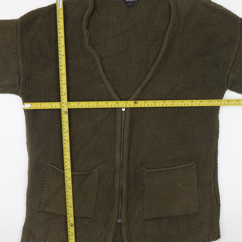 Marks and Spencer Women Green Size 12 Chunky Knit Zip Cardigan