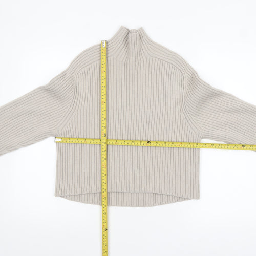 H&M Women’s Beige Ribbed Wool Blend Mock Neck Jumper XS