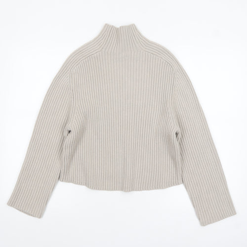 H&M Women’s Beige Ribbed Wool Blend Mock Neck Jumper XS