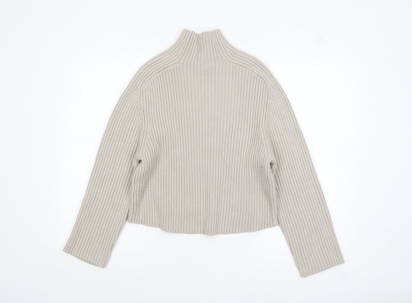 H&M Women’s Beige Ribbed Wool Blend Mock Neck Jumper XS