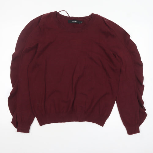 Vero Moda Women Burgundy XL Ruffle Sleeve Crew Neck Jumper