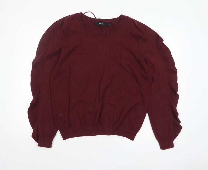 Vero Moda Women Burgundy XL Ruffle Sleeve Crew Neck Jumper