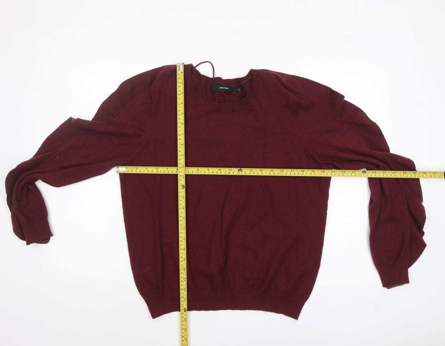 Vero Moda Women Burgundy XL Ruffle Sleeve Crew Neck Jumper
