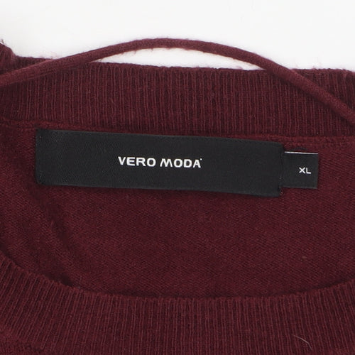 Vero Moda Women Burgundy XL Ruffle Sleeve Crew Neck Jumper