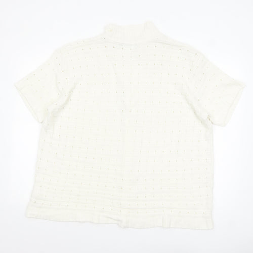 boohooMAN Men’s Ivory Short Sleeve Collared Knit Cardigan M