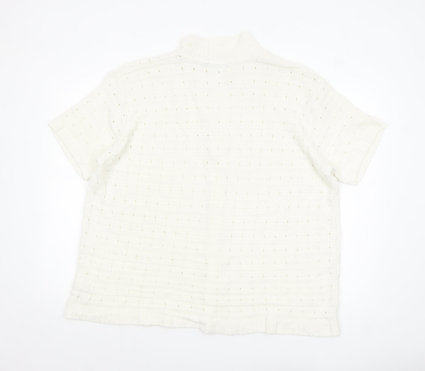 boohooMAN Men’s Ivory Short Sleeve Collared Knit Cardigan M