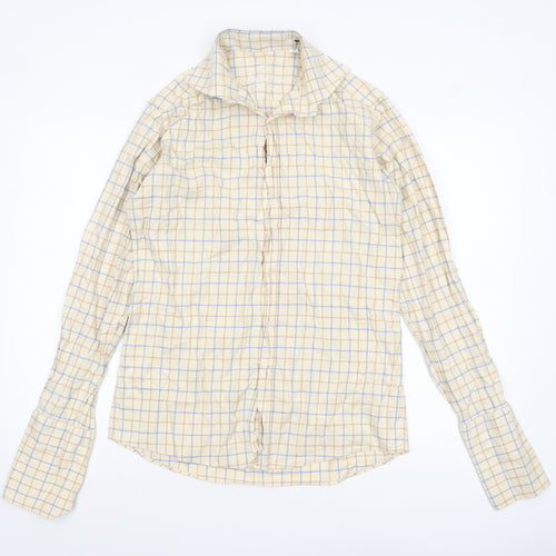 Gresham Blake Men's Beige Check Long Sleeve Cotton Shirt Size 15