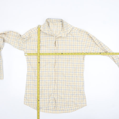 Gresham Blake Men's Beige Check Long Sleeve Cotton Shirt Size 15