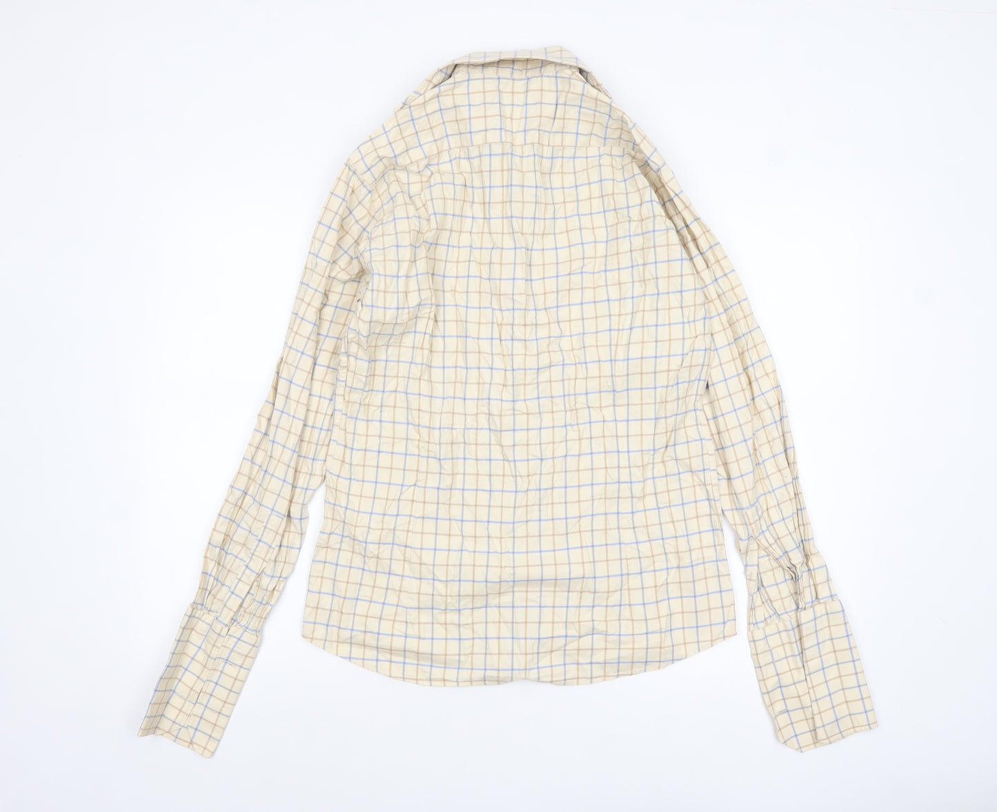 Gresham Blake Men's Beige Check Long Sleeve Cotton Shirt Size 15