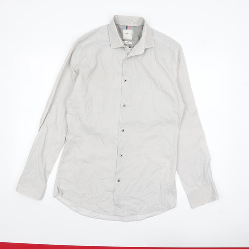 Next Men’s White Geometric Slim Fit Long Sleeve Shirt 15in