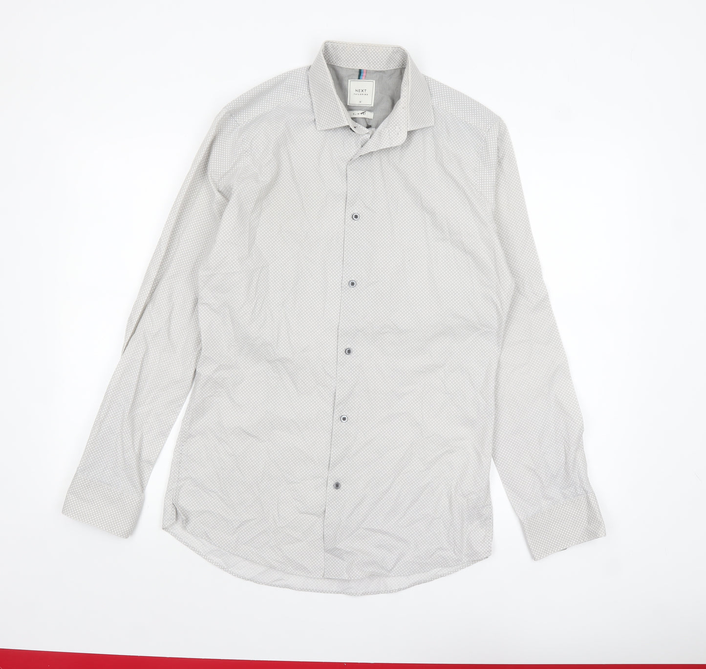 Next Men’s White Geometric Slim Fit Long Sleeve Shirt 15in