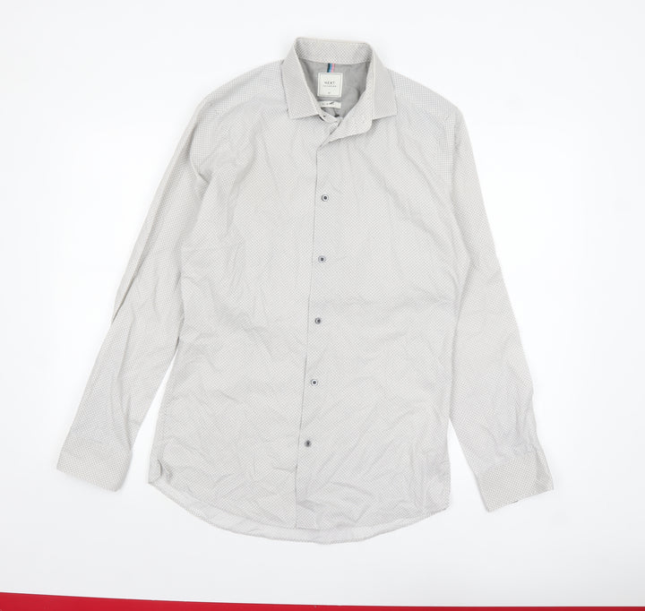 Next Men’s White Geometric Slim Fit Long Sleeve Shirt 15in