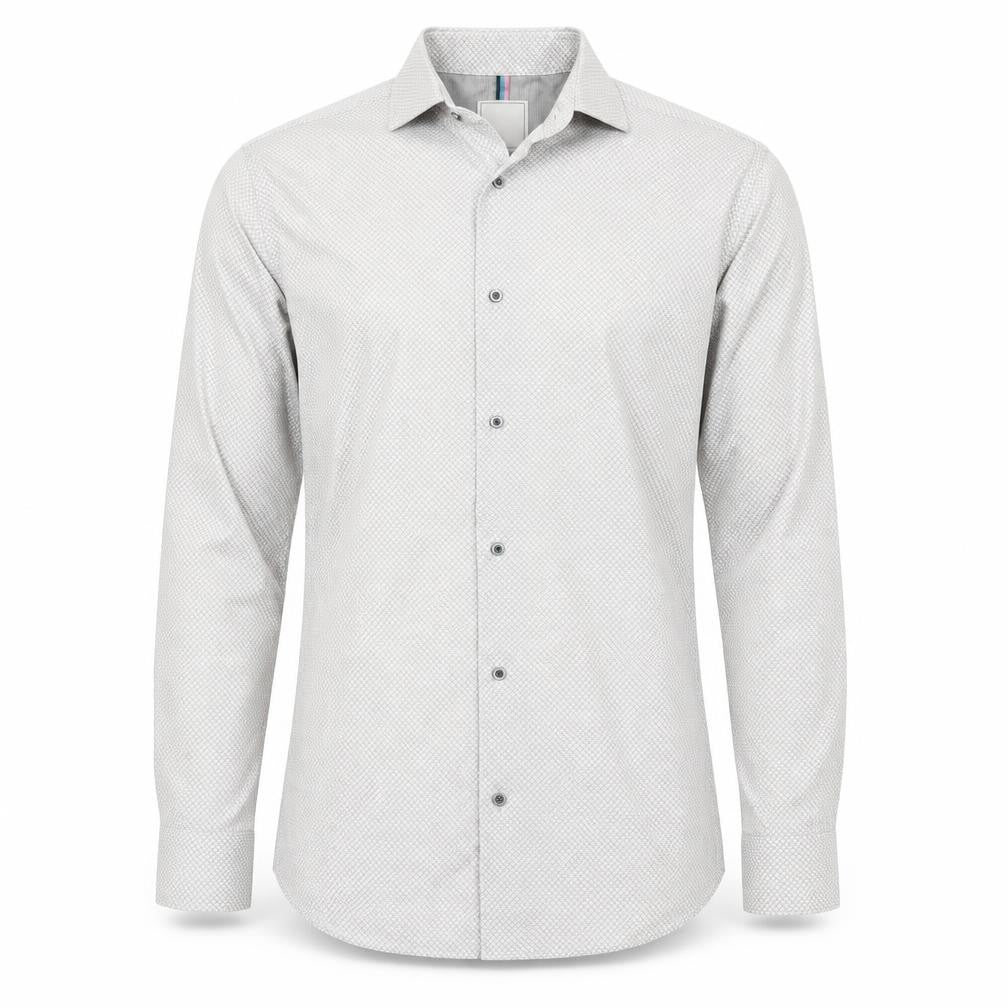 Front view of Next Men’s White Geometric Slim Fit Long Sleeve Shirt 15in