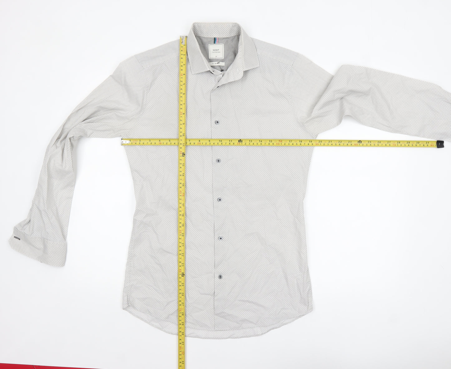 Next Men’s White Geometric Slim Fit Long Sleeve Shirt 15in