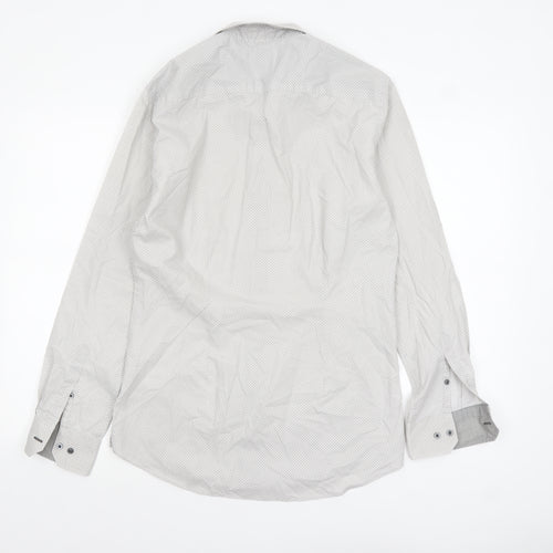Next Men’s White Geometric Slim Fit Long Sleeve Shirt 15in