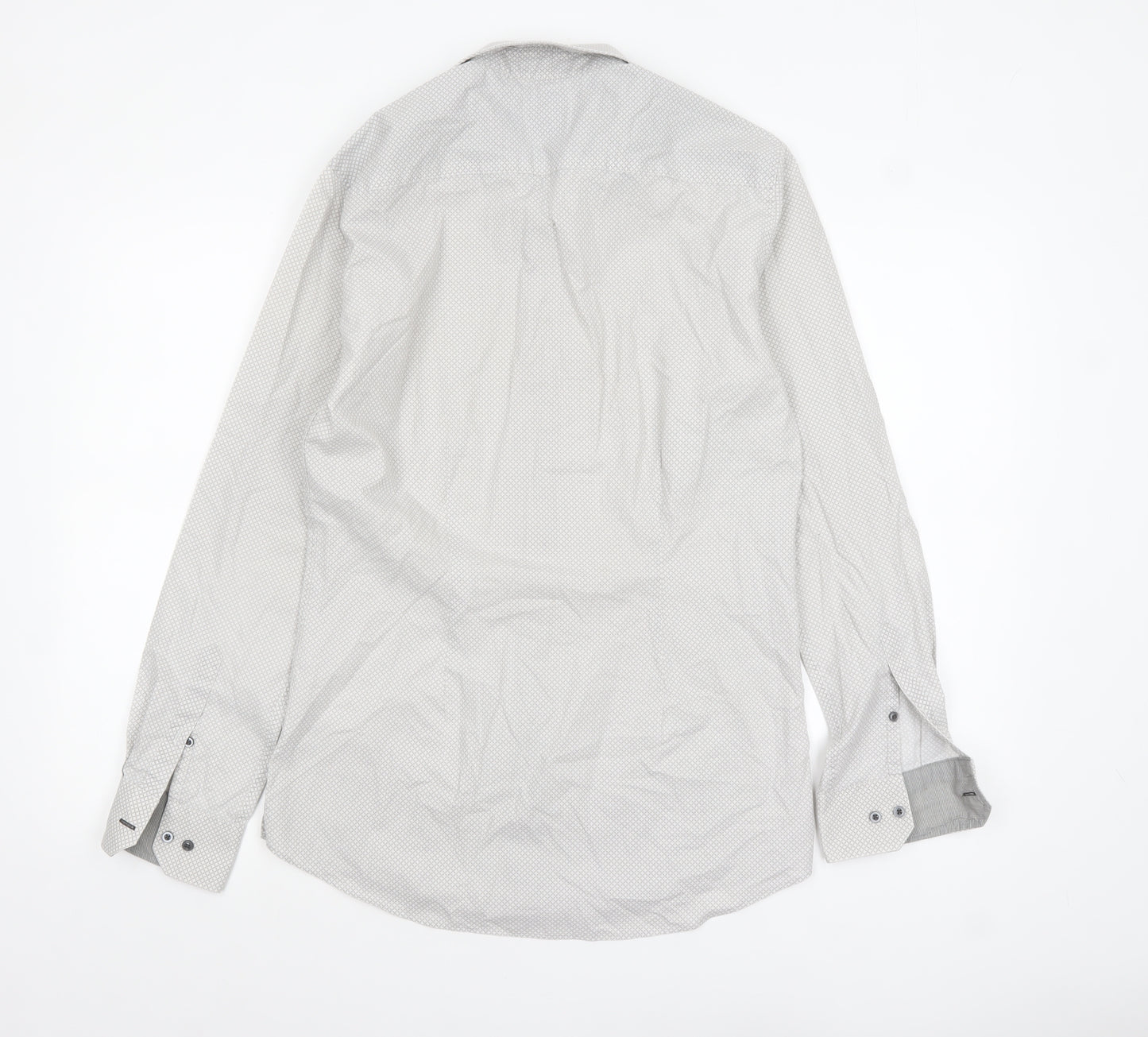 Next Men’s White Geometric Slim Fit Long Sleeve Shirt 15in