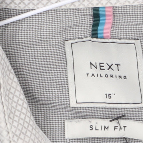 Next Men’s White Geometric Slim Fit Long Sleeve Shirt 15in