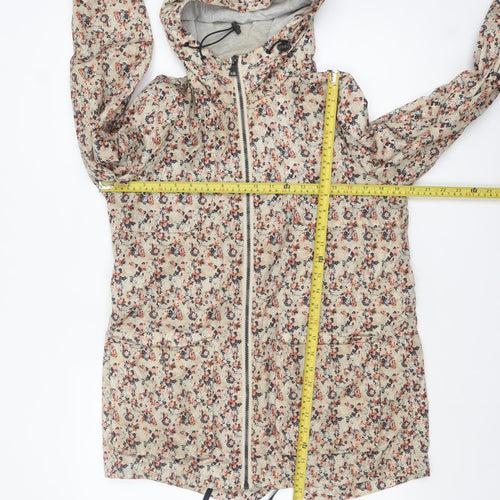 Next Women's Beige Floral Hooded Rain Jacket Size 10