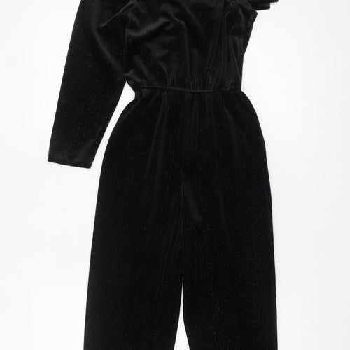 Zara Girls Black Velvet One Shoulder Long Sleeve Jumpsuit 9 Years