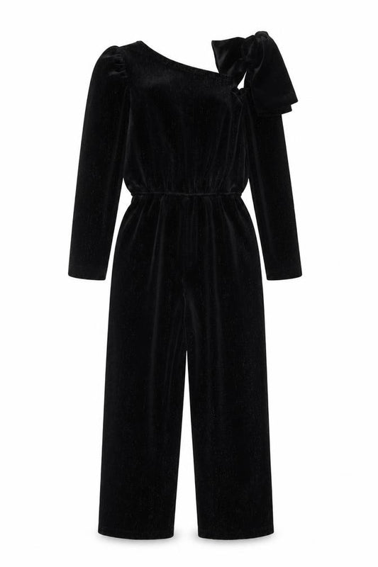 Zara Girls Black Velvet One Shoulder Long Sleeve Jumpsuit 9 Years