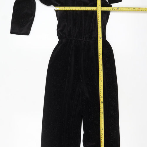 Zara Girls Black Velvet One Shoulder Long Sleeve Jumpsuit 9 Years