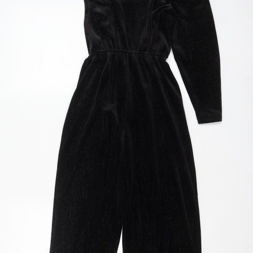 Zara Girls Black Velvet One Shoulder Long Sleeve Jumpsuit 9 Years