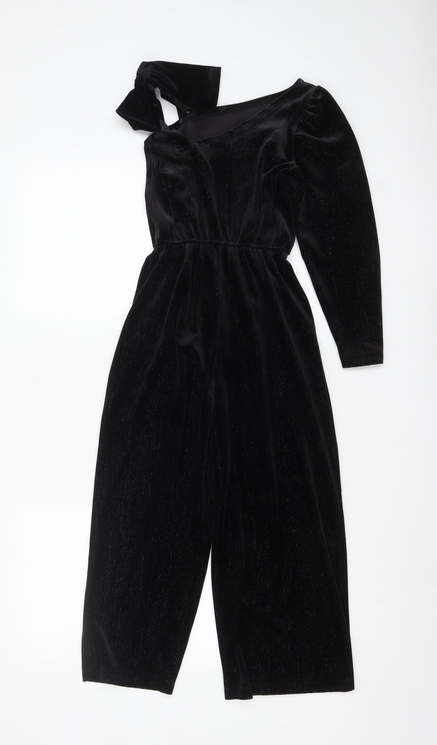 Zara Girls Black Velvet One Shoulder Long Sleeve Jumpsuit 9 Years