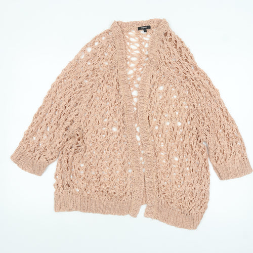 Papaya Women Beige Open Knit Cardigan L Lightweight Relaxed Fit