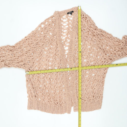 Papaya Women Beige Open Knit Cardigan L Lightweight Relaxed Fit