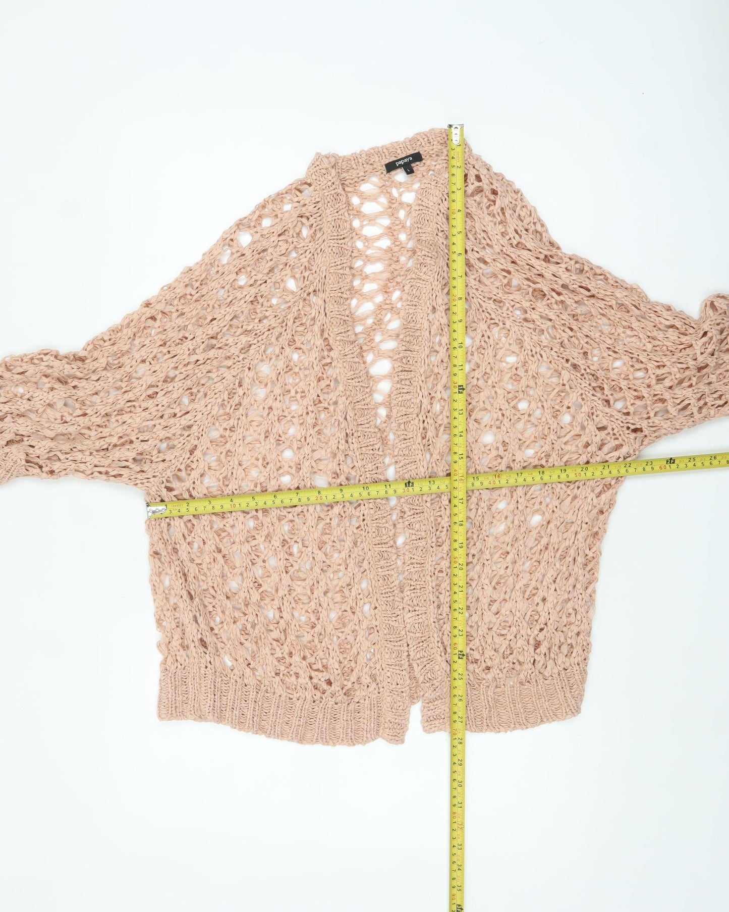 Papaya Women Beige Open Knit Cardigan L Lightweight Relaxed Fit