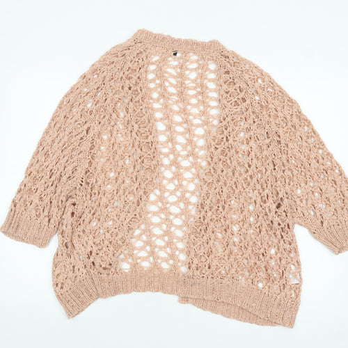 Papaya Women Beige Open Knit Cardigan L Lightweight Relaxed Fit