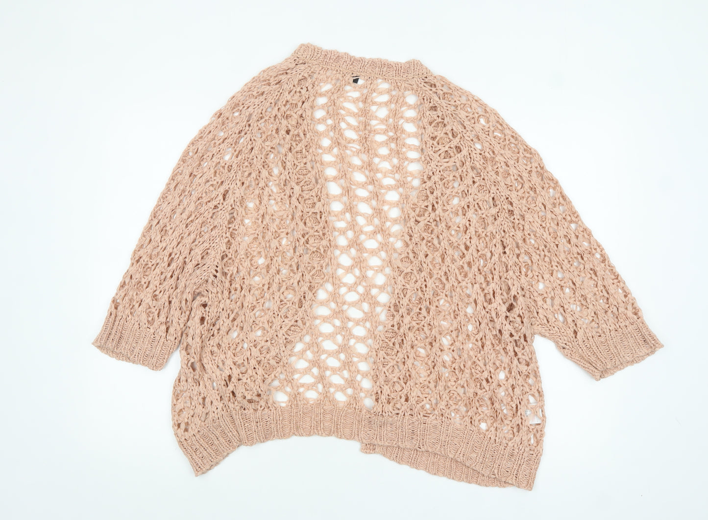 Papaya Women Beige Open Knit Cardigan L Lightweight Relaxed Fit