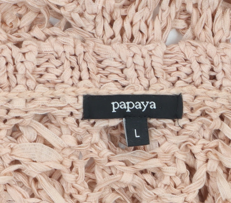 Papaya Women Beige Open Knit Cardigan L Lightweight Relaxed Fit