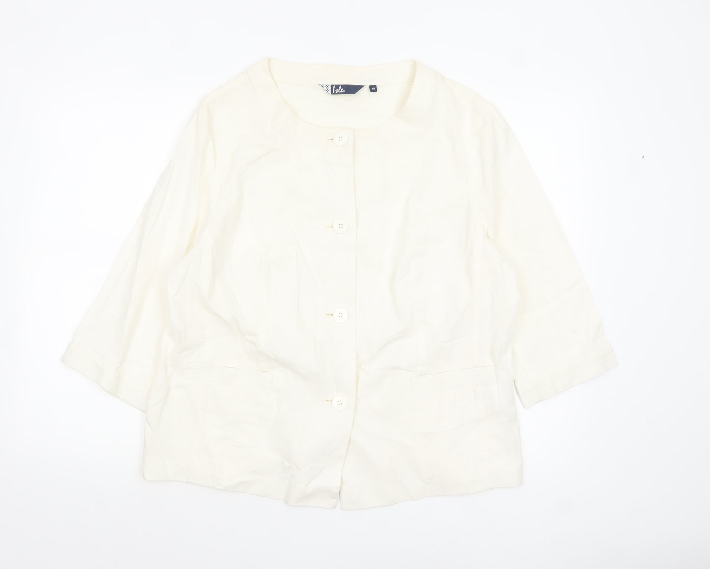 Isle Women Ivory Linen Blend Single-Breasted Blazer Jacket Size 18