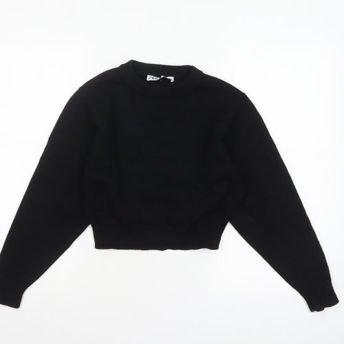 Zara Women Black Crew Neck Knit Pullover Jumper Size S