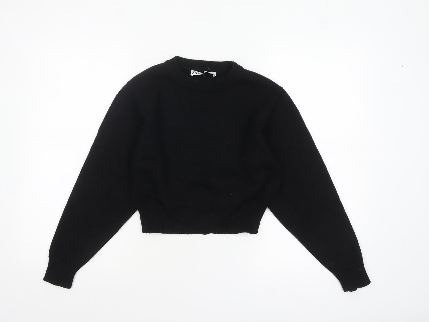 Zara Women Black Crew Neck Knit Pullover Jumper Size S