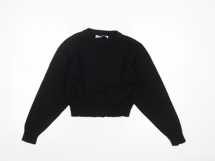 Zara Women Black Crew Neck Knit Pullover Jumper Size S