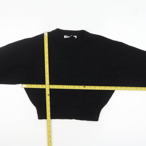 Zara Women Black Crew Neck Knit Pullover Jumper Size S