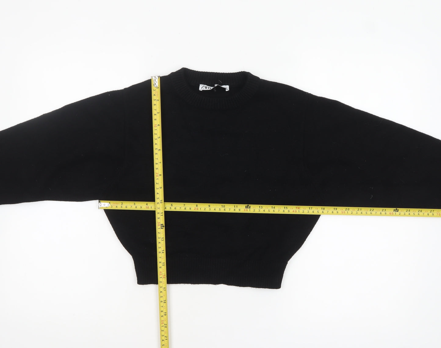 Zara Women Black Crew Neck Knit Pullover Jumper Size S