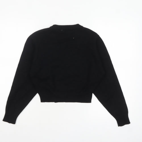 Zara Women Black Crew Neck Knit Pullover Jumper Size S