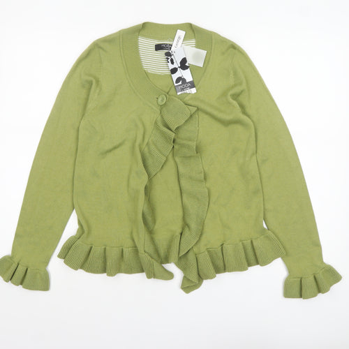 George Women’s Green Ruffle Edge Knit Cardigan Size 10