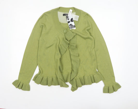 George Women’s Green Ruffle Edge Knit Cardigan Size 10