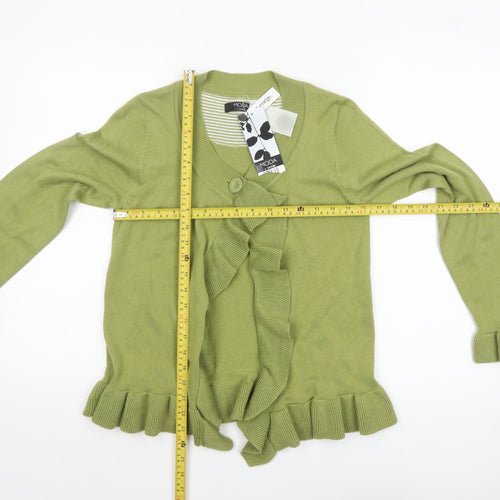 George Women’s Green Ruffle Edge Knit Cardigan Size 10