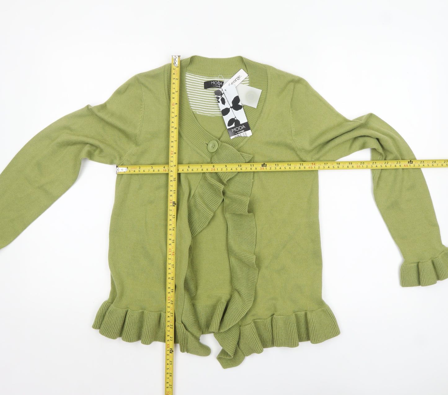 George Women’s Green Ruffle Edge Knit Cardigan Size 10