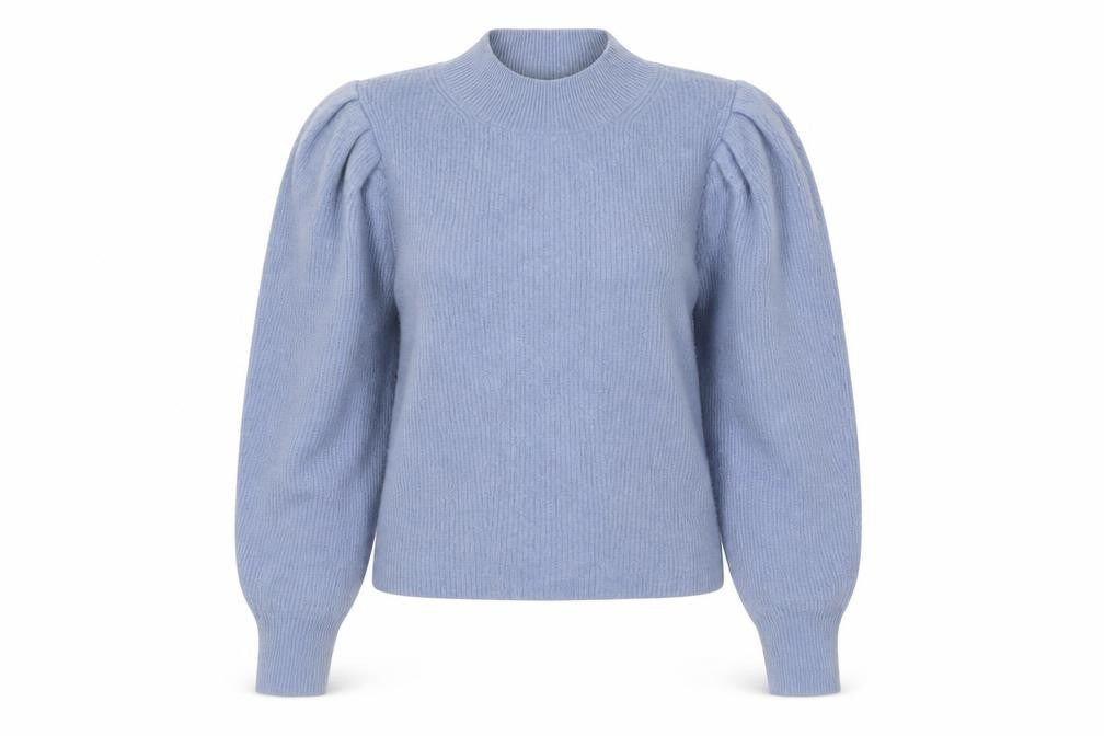 & Other Stories Women Blue Puff Sleeve Mock Neck Wool Jumper Size 10